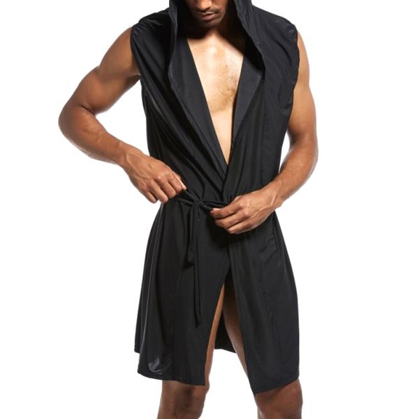 new men hooded bathrobe thin sleeveless cardigan breathable homewear with belt yaa99, Black;brown
new men hooded bathrobe thin sleeveless cardigan breathable homewear with belt yaa99, Black;brown