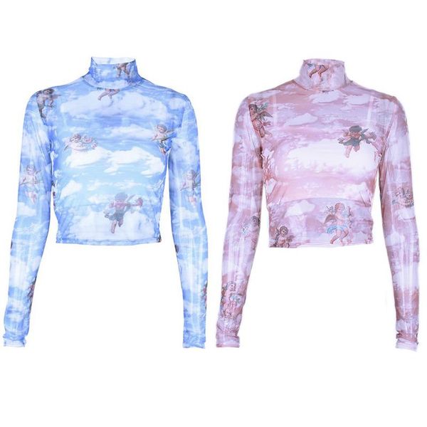 lace perspective navel t-shirt for women ladies new high-neck long-sleeved mesh printed slim casual fashion spring summer, White
lace perspective navel t-shirt for women ladies new high-neck long-sleeved mesh printed slim casual fashion spring summer, White