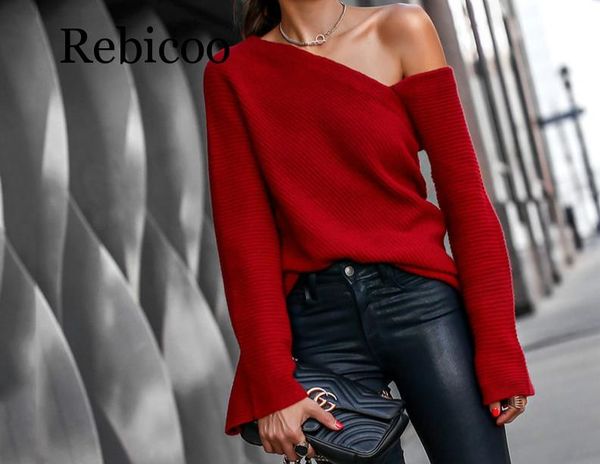 women off shoulder knitted red sweater autumn winter irregular neck loose knitwear long sleeve female pullover jumpers, White;black
women off shoulder knitted red sweater autumn winter irregular neck loose knitwear long sleeve female pullover jumpers, White;black