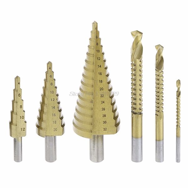 6 pcs/set hss steel titanium coated step drill bit hole cutter 4-32mm metal tool whosale&dropship
6 pcs/set hss steel titanium coated step drill bit hole cutter 4-32mm metal tool whosale&dropship