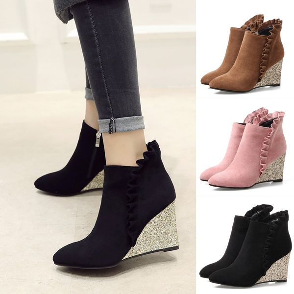 2020 women wedge boots luxury ankle boots women's side zip sweet sequin wedges ankle bare casual short tube booties, Black
2020 women wedge boots luxury ankle boots women's side zip sweet sequin wedges ankle bare casual short tube booties, Black