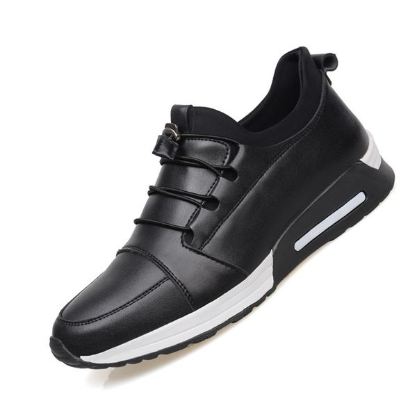 men's leisure shoes, pu flat-soled tightened travel shoes sneakers shoes men leather, Black