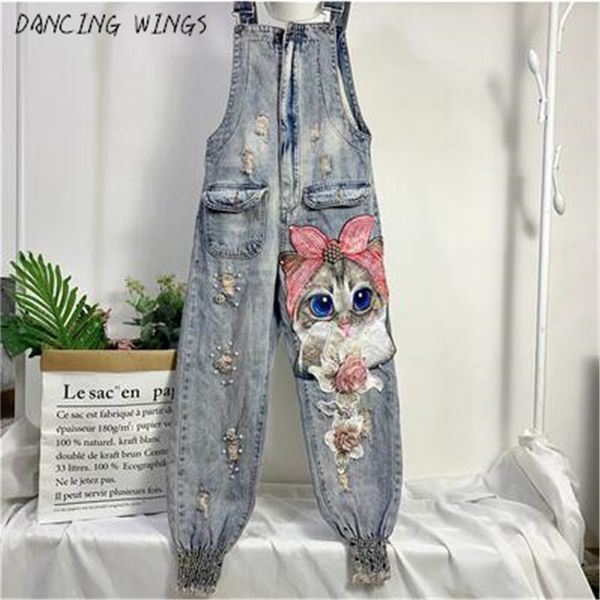 women print cartoon cat denim jumpsuits rompers overalls new hole loose beaded jean pants female casual long pants, Black;white
women print cartoon cat denim jumpsuits rompers overalls new hole loose beaded jean pants female casual long pants, Black;white