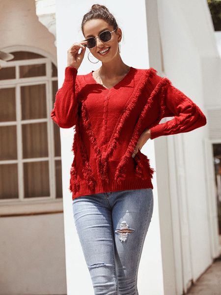 women temperament joker tassel v neck sweater autumn winter new long sleeve knitwear casual loose knitted pullover jumper, White;black
women temperament joker tassel v neck sweater autumn winter new long sleeve knitwear casual loose knitted pullover jumper, White;black