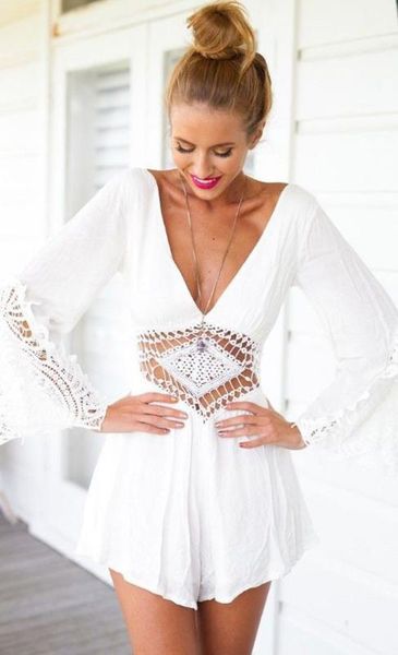 long sleeve lace collar elegant jumpsuit deep v-neck romper backless cotton summer playsuit women hollow out short overalls, Black;white
long sleeve lace collar elegant jumpsuit deep v-neck romper backless cotton summer playsuit women hollow out short overalls, Black;white