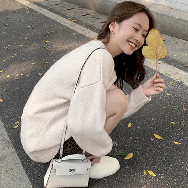 women knitted sweater korean round collar loose long sleeve oversize pullover women autumn winter warm fur sweater, White;black
women knitted sweater korean round collar loose long sleeve oversize pullover women autumn winter warm fur sweater, White;black