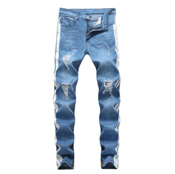 holes mens designer jeans street style casual ripped distressed long light blue striped jean pants fashion trousers
holes mens designer jeans street style casual ripped distressed long light blue striped jean pants fashion trousers