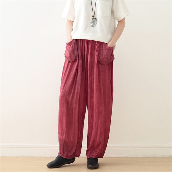 johnature women linen wide leg pants elastic waist 2020 spring new solid color vintage trouser pockets casual women pants, Black;white
johnature women linen wide leg pants elastic waist 2020 spring new solid color vintage trouser pockets casual women pants, Black;white