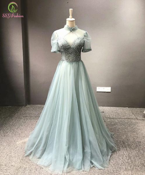 party dresses ssyfashion romantic grey green evening dress banquet elegant high-neck crystal beading long formal gown vestidos de fiesta, White;black
party dresses ssyfashion romantic grey green evening dress banquet elegant high-neck crystal beading long formal gown vestidos de fiesta, White;black