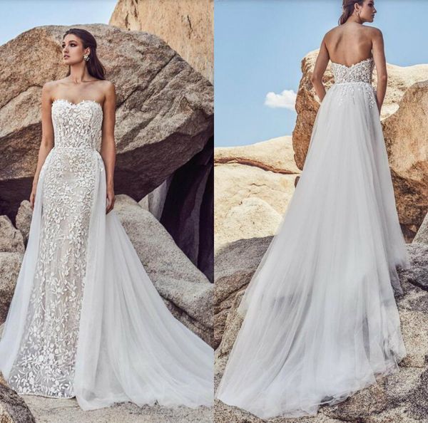 2019 gorgeous mermaid wedding dresses sweetheart lace appliques with detachable overskirts plus size bridal gowns beach robe de mariée, White
2019 gorgeous mermaid wedding dresses sweetheart lace appliques with detachable overskirts plus size bridal gowns beach robe de mariée, White
