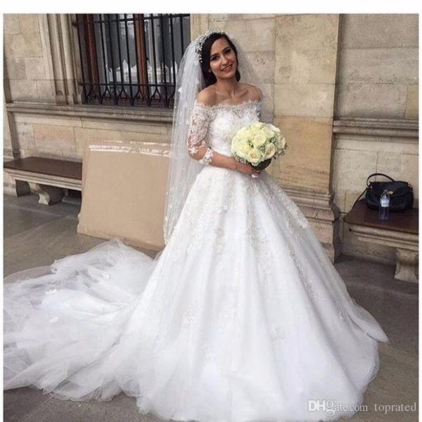 new white charming spring off shoulder a line wedding dresses lace appliqued sheer half sleeves bridal gowns with court train
new white charming spring off shoulder a line wedding dresses lace appliqued sheer half sleeves bridal gowns with court train