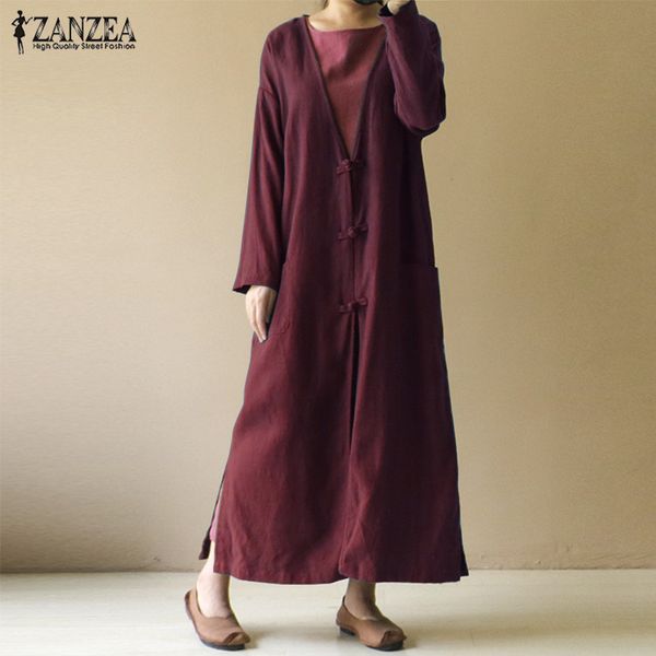 zanzea vintage women v neck long sleeve casual cotton linen long jackets female loose buttons coat cardigan split hem vestido, Black;brown
zanzea vintage women v neck long sleeve casual cotton linen long jackets female loose buttons coat cardigan split hem vestido, Black;brown