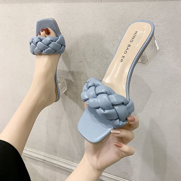 dropshipping pu weave square head open toe high heels slippers women summer casual outdoor clear square heels sandals slides, Black
dropshipping pu weave square head open toe high heels slippers women summer casual outdoor clear square heels sandals slides, Black
