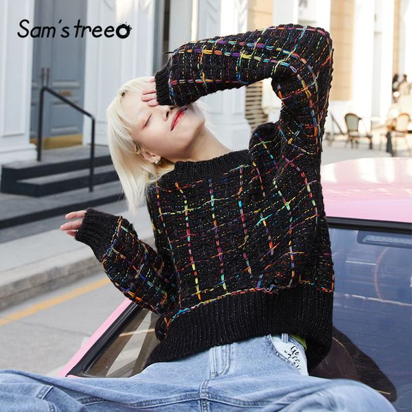 sam's tree white colorful plaid knit casual pullovers women sweaters 2020 winter black mohair korean style downy ladies top, White;black
sam's tree white colorful plaid knit casual pullovers women sweaters 2020 winter black mohair korean style downy ladies top, White;black