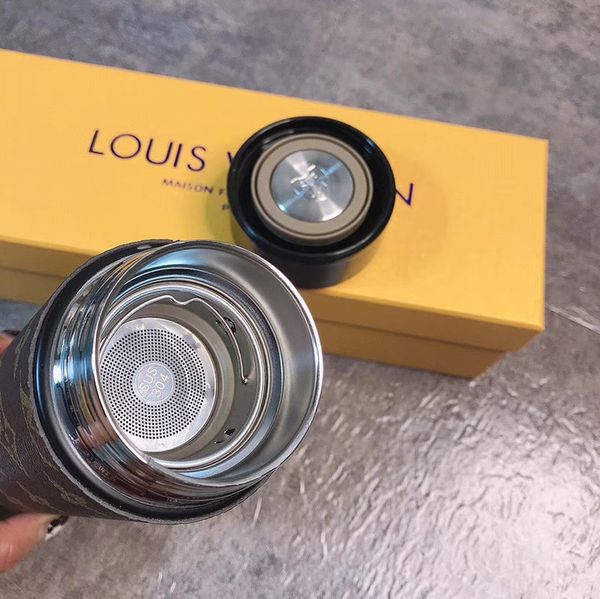 fashion paris show mugs thermos cup classic pattern leather water cup intelligent temperature display cup lid for gift