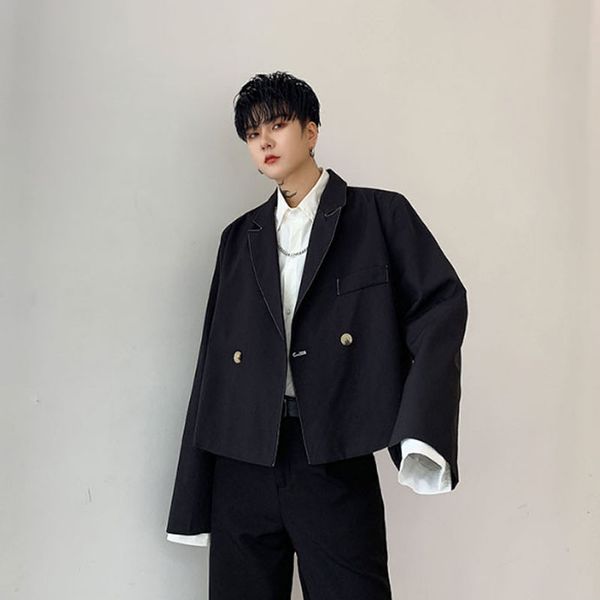men loose casual short style suit jacket male vintage fashion hip hop japan streetwear gothic blazer suit coat outerwear, White;black
men loose casual short style suit jacket male vintage fashion hip hop japan streetwear gothic blazer suit coat outerwear, White;black