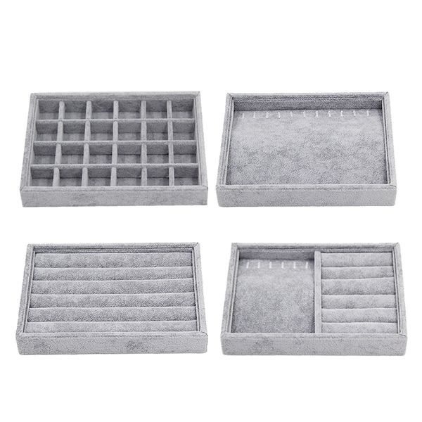 4 styles gray velvet stackable jewelry display tray case for jewellery, Black;white