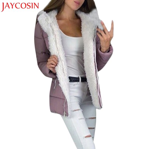 

jaycosin fashion women winter thicken coats long sleeve warm jacket outerwear zipper hooded outwear s-5xl size dropship dec.22, Black