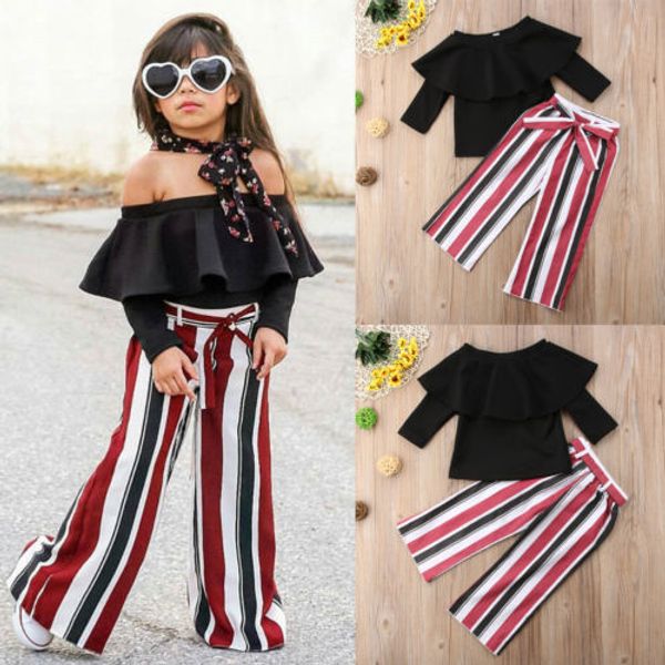 new kid little girls clothes set baby girls black ruffles off shoulder +long striped pants children fashion summer clothes, White
new kid little girls clothes set baby girls black ruffles off shoulder +long striped pants children fashion summer clothes, White
