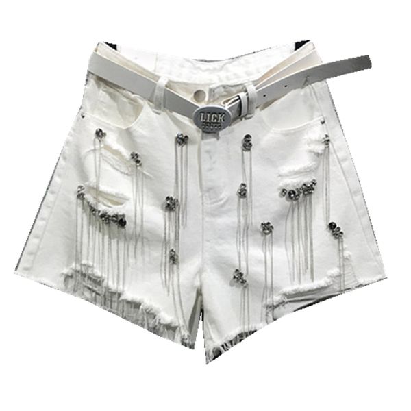 2019 summer women new high waist white hole denim shorts chain tassel beaded wide leg jeans shorts, White;black
2019 summer women new high waist white hole denim shorts chain tassel beaded wide leg jeans shorts, White;black