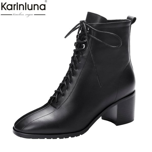 women's brand big size 43 genuine leather chunky heels shoes woman shoelaces elegant office autumn winter ankle boots, Black
women's brand big size 43 genuine leather chunky heels shoes woman shoelaces elegant office autumn winter ankle boots, Black