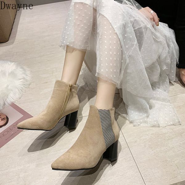 pointed single boots female 2020 new korean version of the fashion suede thick with boots, Black 
pointed single boots female 2020 new korean version of the fashion suede thick with boots, Black