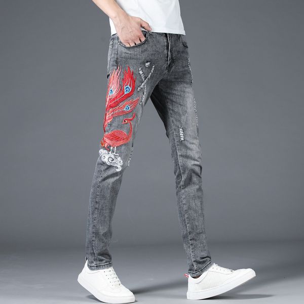 men's chinese style phoenix embroidery jeans original design autumn new stretch feet pants slim denim trousers tide men, Blue
men's chinese style phoenix embroidery jeans original design autumn new stretch feet pants slim denim trousers tide men, Blue