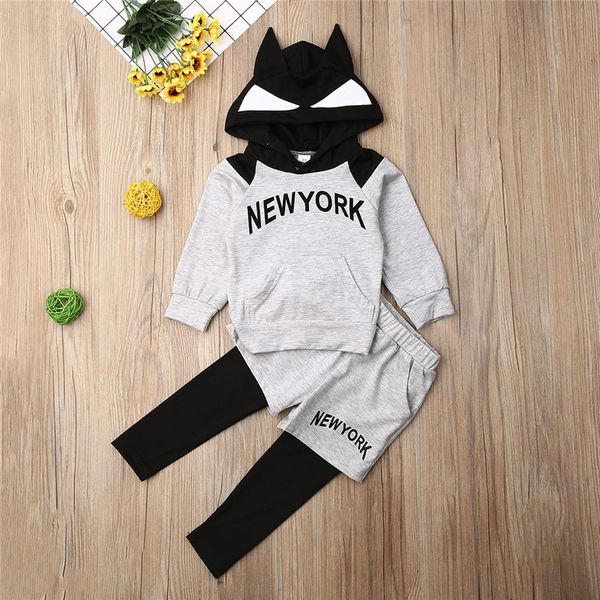 

Children Clothes Set Baby Boy Sets Letter Print Grey Long Sleeve Hooded Top Pants Kid Clothes 2020 1-5Y