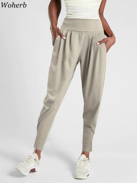 woherb casual high waist running pants women solid color harem pants, Black;white 
woherb casual high waist running pants women solid color harem pants, Black;white