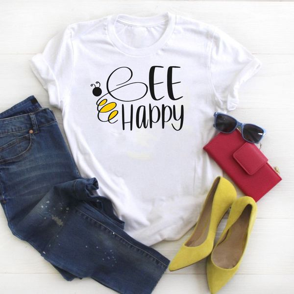 women's t-shirt women bee happy letter print short sleeve tee kawaii graphic womens tshirt female ladies clothes, White
women's t-shirt women bee happy letter print short sleeve tee kawaii graphic womens tshirt female ladies clothes, White