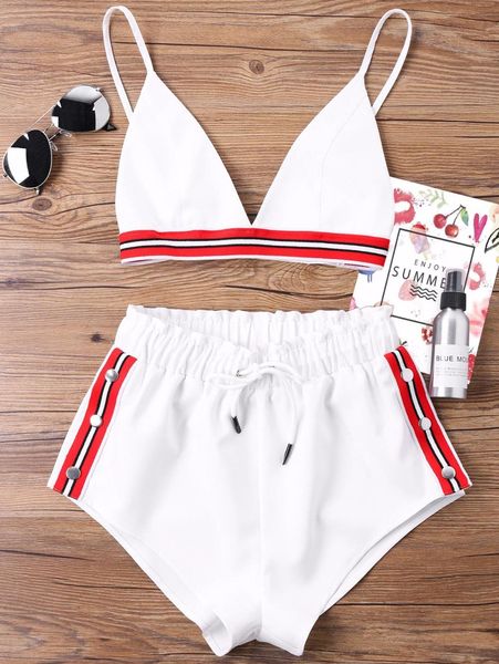 fashion two pieces women set bra crop with high cut tie elastic waist shorts suit outfits beachwear women sets breathable, Gray
fashion two pieces women set bra crop with high cut tie elastic waist shorts suit outfits beachwear women sets breathable, Gray