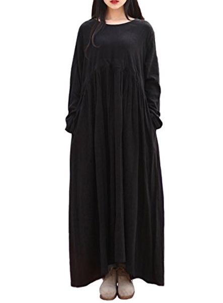yuheyuhe women's casual loose long sleeves spring/fall cotton maxi linen dress, Black;gray
yuheyuhe women's casual loose long sleeves spring/fall cotton maxi linen dress, Black;gray