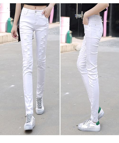 the white since the new hole white jeans trousers waist show thin joker thin section pencil foot trousers in summer, Blue
the white since the new hole white jeans trousers waist show thin joker thin section pencil foot trousers in summer, Blue