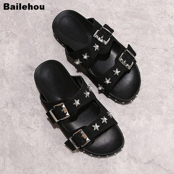 2019 new women summer slippers rivet slingback slippers platform spiked sandals stud concise flat shoes beach flip flops slipper t05, Black
2019 new women summer slippers rivet slingback slippers platform spiked sandals stud concise flat shoes beach flip flops slipper t05, Black