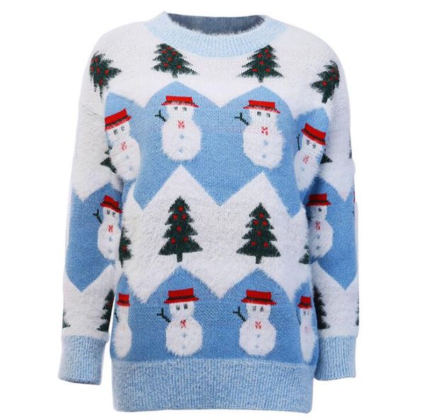new autumn and winter round neck loose women's printed christmas snowman sweater, White;black
new autumn and winter round neck loose women's printed christmas snowman sweater, White;black