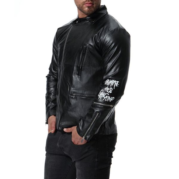 2019 men locomotive style leather jacket with zipper clothes with letters printed pu leather jacket fashion mens, Black
2019 men locomotive style leather jacket with zipper clothes with letters printed pu leather jacket fashion mens, Black
