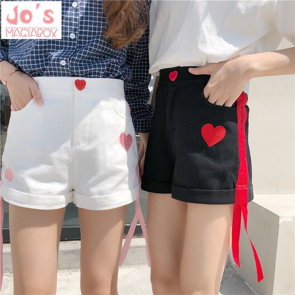 heart-shaped exquisite embroidery shorts cute sweet style button placket streamer decoration short pants summer new style shorts, White;black
heart-shaped exquisite embroidery shorts cute sweet style button placket streamer decoration short pants summer new style shorts, White;black
