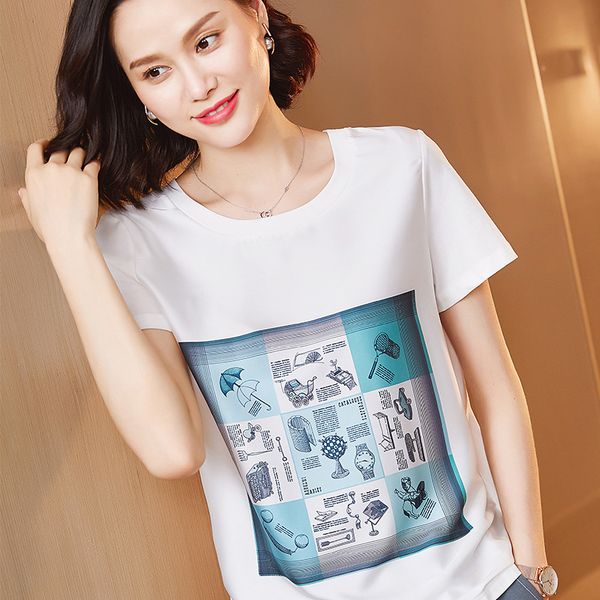women t-shirt 2020 summer new white short-sleeved silk t-shirt printing short wild half-sleeved
women t-shirt 2020 summer new white short-sleeved silk t-shirt printing short wild half-sleeved