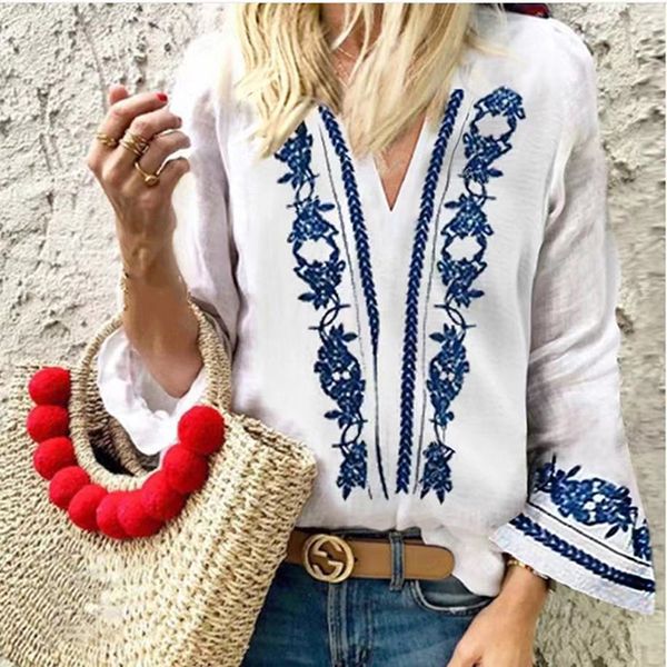 women casual loose tees v-neck long sleeve tee shirt fashion porcelain print t-shirts bohemia for women, White
women casual loose tees v-neck long sleeve tee shirt fashion porcelain print t-shirts bohemia for women, White