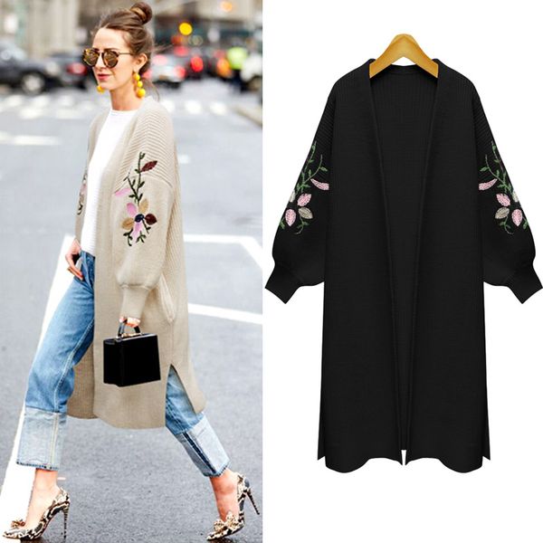 2019 winter women's large size long flower embroidered sweater female fashion plus size knitting cardigan coat jacket 3xl, White;black
2019 winter women's large size long flower embroidered sweater female fashion plus size knitting cardigan coat jacket 3xl, White;black