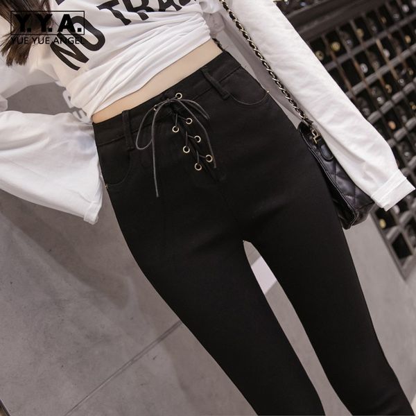 women high waist lace up pencil pants stretchy slim fit skinny jeans black denim ladies ankle length casual streetwear trousers, Blue
women high waist lace up pencil pants stretchy slim fit skinny jeans black denim ladies ankle length casual streetwear trousers, Blue