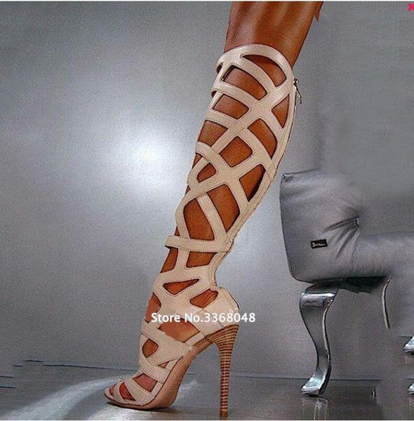 european street fashion women's strappy knee high heel gladiator sandals boots unique summer shoes open toe back zipper pumps, Black
european street fashion women's strappy knee high heel gladiator sandals boots unique summer shoes open toe back zipper pumps, Black