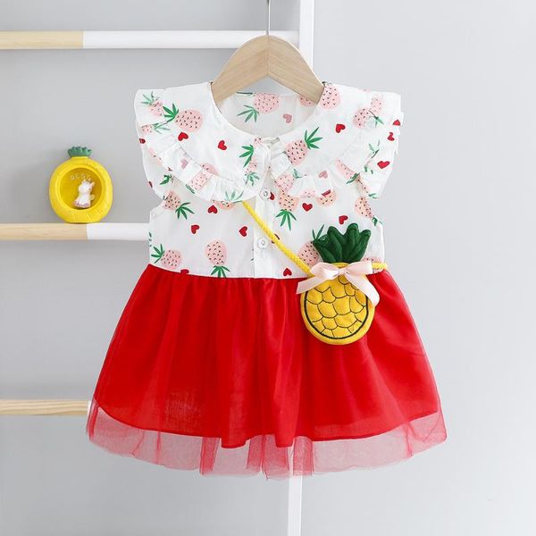 baby girl dress with little bag 2020 summer, Red;yellow
