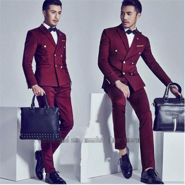 wine red men suit double breasted custome homme 2 pieces (jacket+pants+bow tie) wedding prom slim fit blazer suits for men, White;black
wine red men suit double breasted custome homme 2 pieces (jacket+pants+bow tie) wedding prom slim fit blazer suits for men, White;black