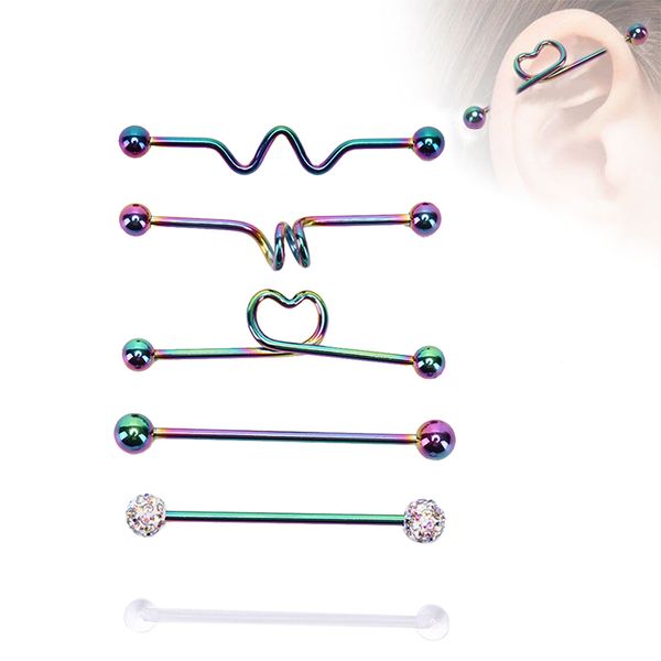 6pcs/set stainless steel industrial barbell earrings heart arrow rainbow ear cartilage helix-conch piercing jewelry, Slivery;golden
6pcs/set stainless steel industrial barbell earrings heart arrow rainbow ear cartilage helix-conch piercing jewelry, Slivery;golden