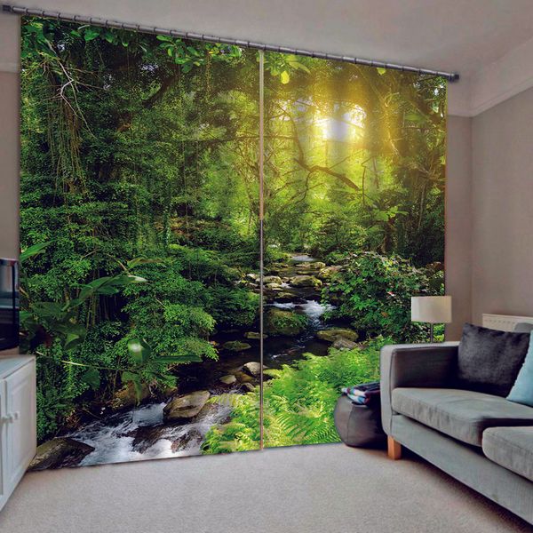 customized size luxury blackout sunshine green scenery curtains bedroom living room windproof thickening blackout curtains