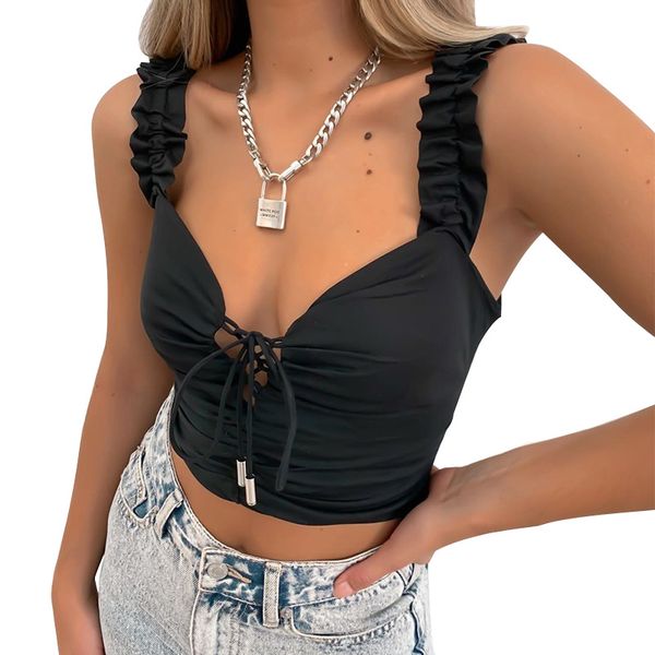 women short vest tank deep v-neck lace-up lace backless pleated female tanks summer black white fashion ladies
women short vest tank deep v-neck lace-up lace backless pleated female tanks summer black white fashion ladies