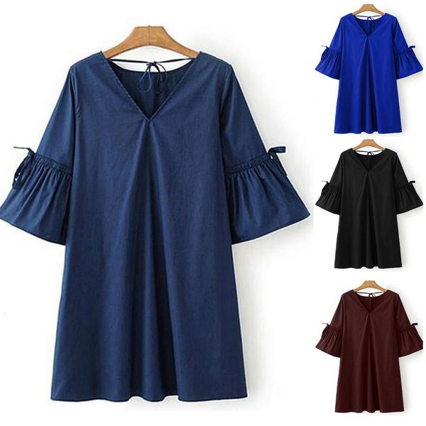 plus size v-neck women's solid color short sleeve casual loose strap dress fashion 2019 new arrival elegant dress ropa mujer, Black;gray
plus size v-neck women's solid color short sleeve casual loose strap dress fashion 2019 new arrival elegant dress ropa mujer, Black;gray
