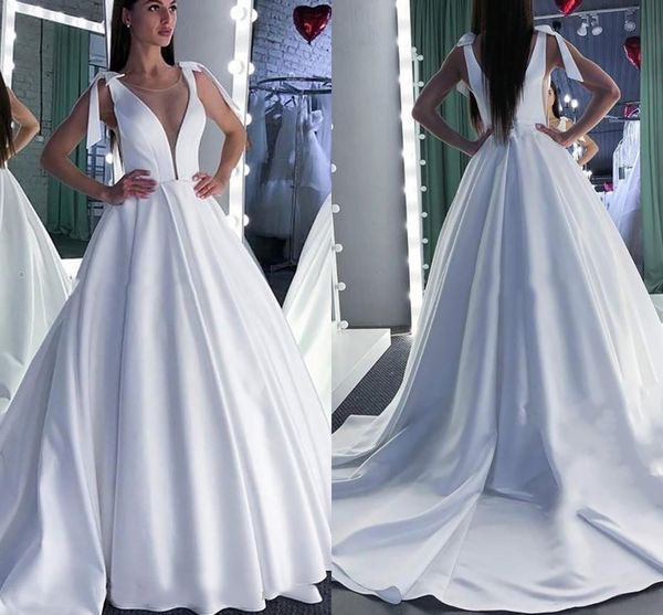 new wedding dress 2020 scoop a-line elegant satin long princess vintage bridal dress wedding gown with bow custom made, White
new wedding dress 2020 scoop a-line elegant satin long princess vintage bridal dress wedding gown with bow custom made, White