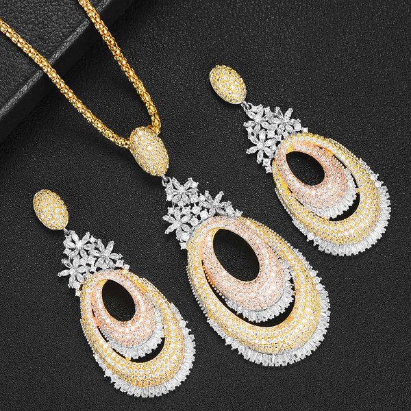 larrauri flowers cubic zircon necklace earring jewelry sets for women wedding dubai bridal jewelry sets, Silver